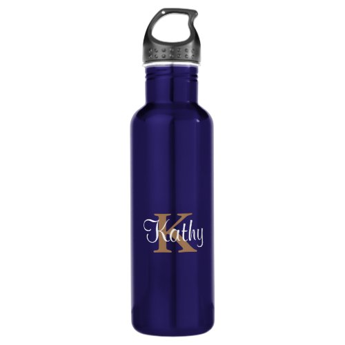 Classic Blue Gold Monogram Initial  Water Bottle