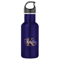 Classic Blue Gold Monogram Monogrammed Initial Water Bottle Classic Blue Gold Monogram Monogrammed Initial Water Bottle