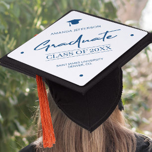 Classic Blue Graduation Class year casual script Cap Topper