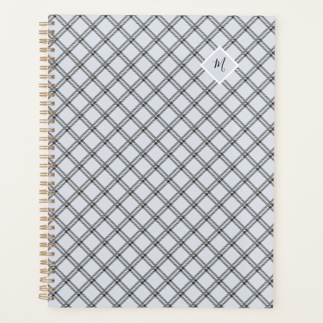 Classic Blue Gray Plaid with Monogram Planner (Front)