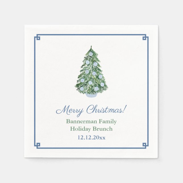 Classic Blue Green Chinoiserie Christmas Party Napkins (Front)