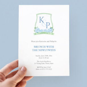 Classic Blue Green Couples Crest NewlyWeds Brunch Invitation