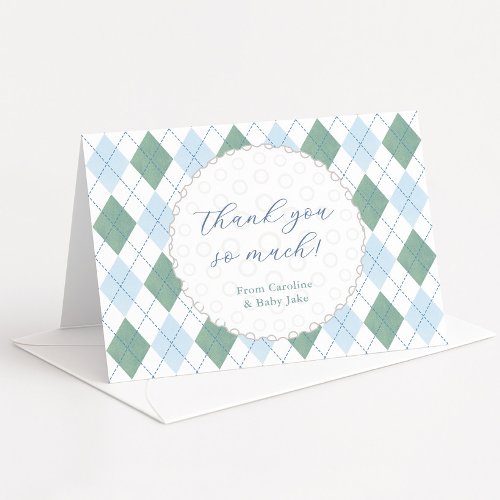 Classic Blue Green Golf Ball Baby Boy Shower Thank You Card