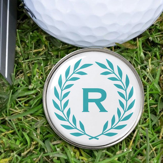Classic Blue-green Monogram Laurel Wreath Custom Golf Ball Marker (Creator Uploaded)