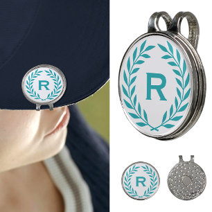 Classic Blue-green Monogram Laurel Wreath Custom Golf Hat Clip