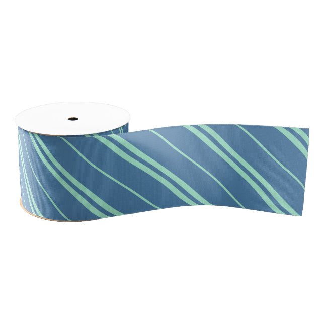 Classic Blue Green School Stripes Pattern Grosgrain Ribbon (Spool)