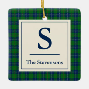 Classic Blue Green Tartan Plaid Personalized   Ceramic Ornament