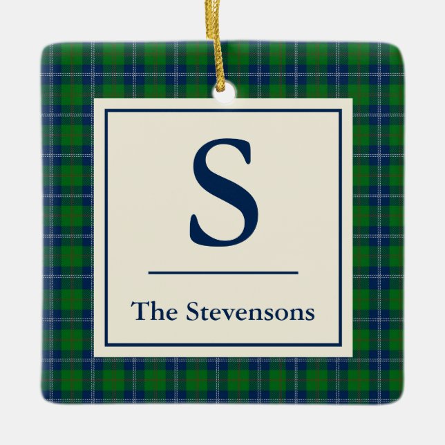 Classic Blue Green Tartan Plaid Personalized   Ceramic Ornament (Front)