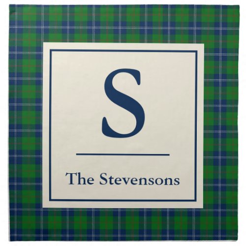 Classic Blue Green Tartan Plaid Personalized Cloth Napkin