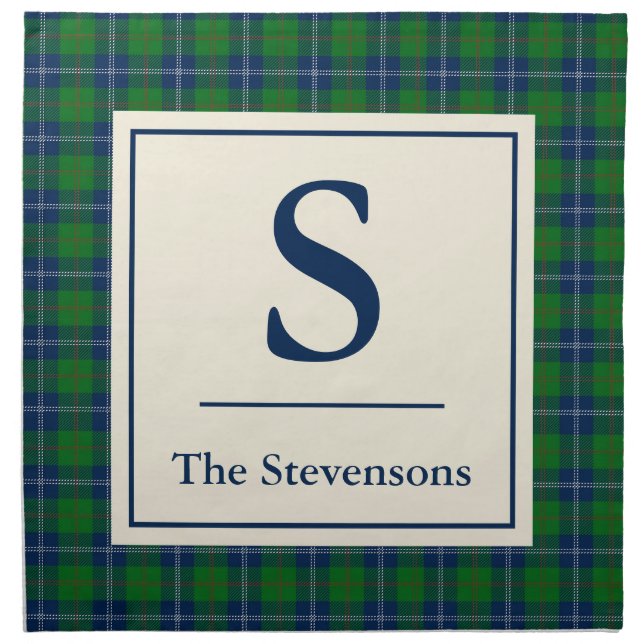 Classic Blue Green Tartan Plaid Personalized Cloth Napkin (Front)
