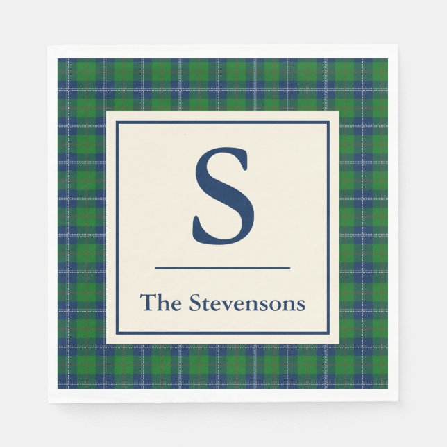 Classic Blue Green Tartan Plaid Personalized  Napkins (Front)