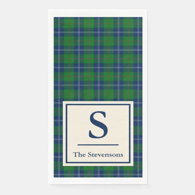 Classic Blue Green Tartan Plaid Personalized  Paper Guest Towels (Front)