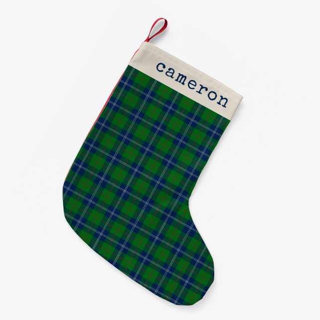 Classic Blue Green Tartan Plaid Personalized  Small Christmas Stocking (Front (Hanging))