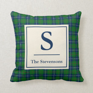 Classic Blue Green Tartan Plaid Personalized Throw Pillow