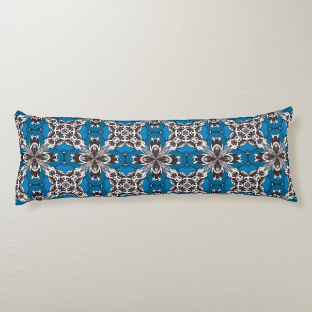 Classic Blue Grey and White Repeat Tile Pattern Body Pillow (Back)