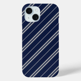 Classic Blue Grey School Stripes Pattern iPhone 15 Case