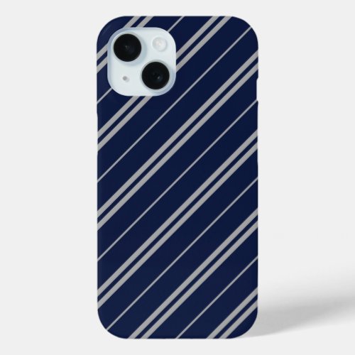Classic Blue Grey School Stripes Pattern iPhone 15 Case