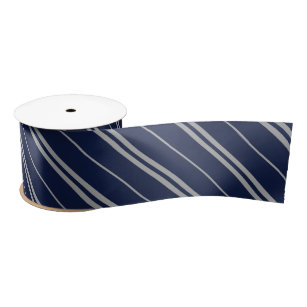 Classic Blue Grey School Stripes Pattern Satin Ribbon
