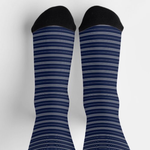 Classic Blue Grey School Stripes Pattern Socks