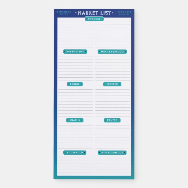 Classic Blue Grocery List Magnetic Notepad (Front)