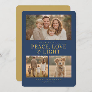 Classic Blue Hanukkah Peace & Light Photo Collage Holiday Card