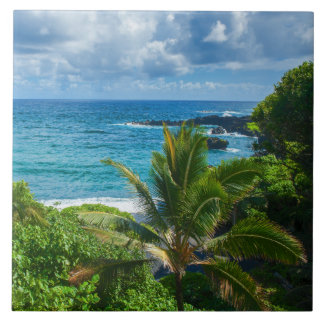 Classic Blue Hawaii Tropical Island Sea Palms Ceramic Tile