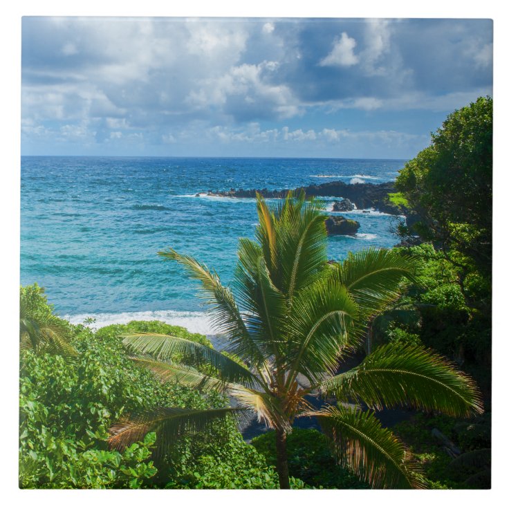 Classic Blue Hawaii Tropical Island Sea Palms Ceramic Tile Zazzle