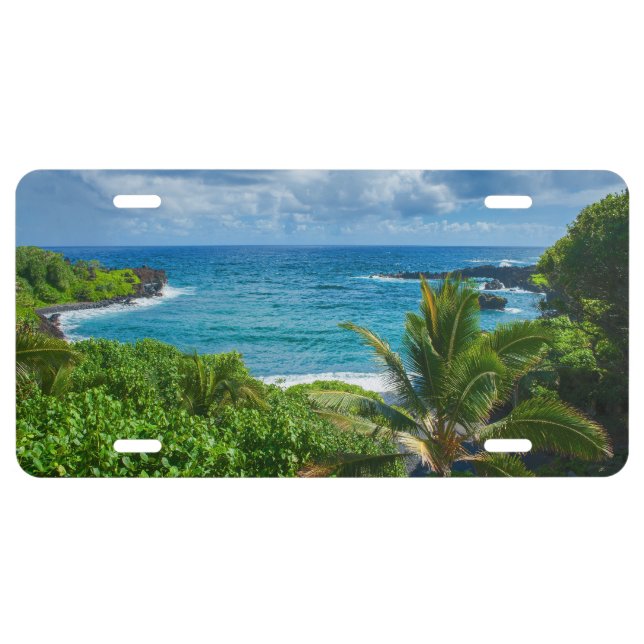 Classic Blue Hawaii Tropical Island Sea Palms License Plate (Front)