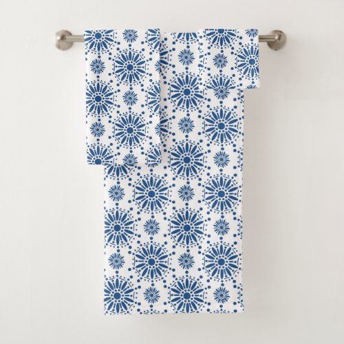 Classic Blue Henna Snowflake Star Bath Towel Set