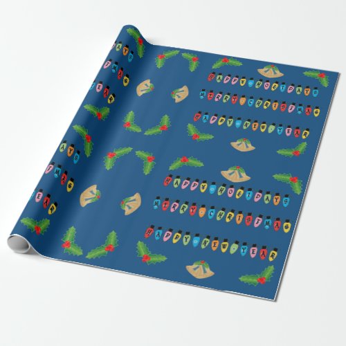 Classic Blue Holiday Greetings   New Year Wrapping Paper