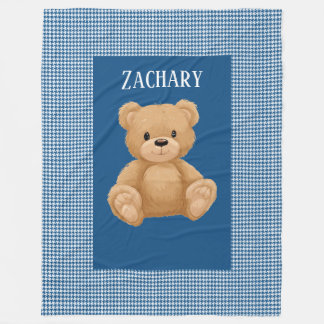 Classic Blue Houndstooth, Teddy Bear, Fleece Blanket