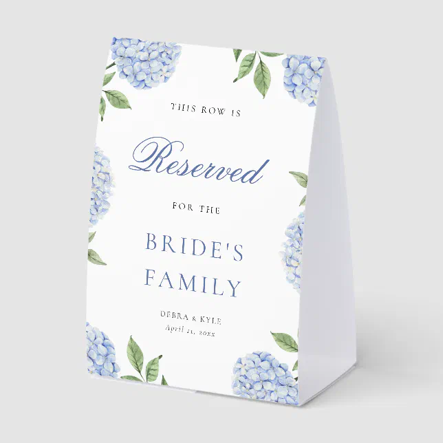 Paper Reserve Rows Classic Blue Hydrangea Border Wedding Reserved Row Paper Table Tent ...