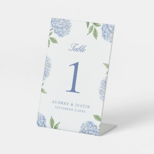 Classic Blue Hydrangea Flower Table Number Pedestal Sign