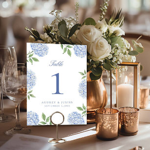 Classic Blue Hydrangea Flower Wedding Table Number