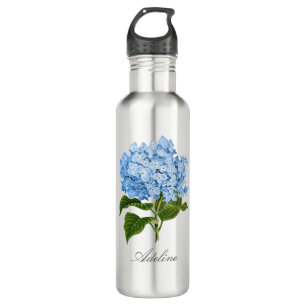 Classic Blue Hydrangea Flower with Name Stainless Steel Water Bottle