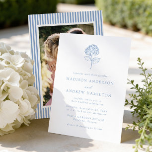Classic Blue Hydrangea Photo Wedding Invitation