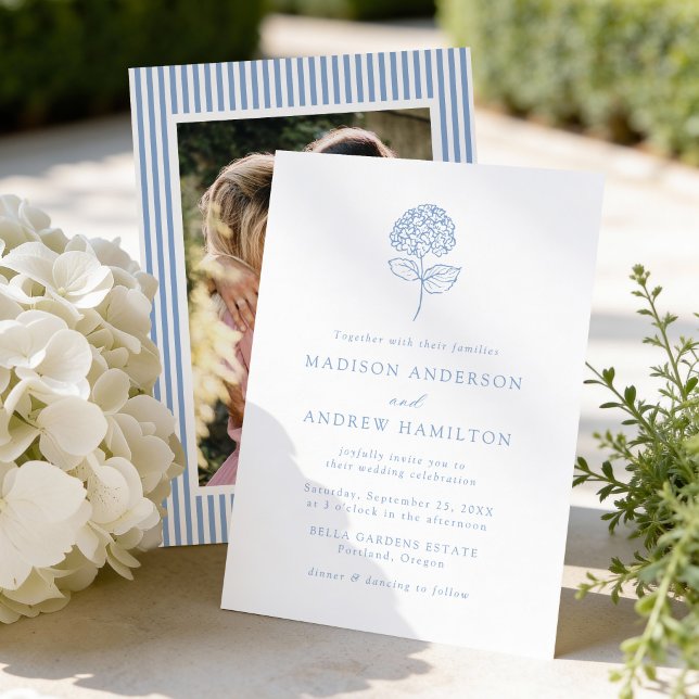 Classic Blue Hydrangea Photo Wedding Invitation (Creator Uploaded)