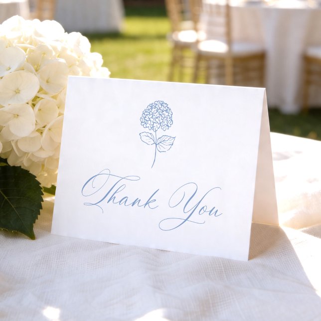 Classic Blue Hydrangea Photo Wedding Letterpress Thank You Card (Creator Uploaded)