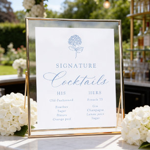 Classic Blue Hydrangea Signature Drinks Wedding Poster