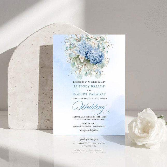 Classic Blue Hydrangea Watercolor Wedding Invite (Classic Blue Hydrangea Watercolor Wedding Invitation)
