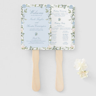 Classic Blue Hydrangea Wedding Ceremony Program Hand Fan