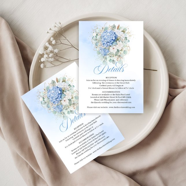 Classic Blue Hydrangea Wedding details card (Classic Blue Hydrangea Wedding details card)
