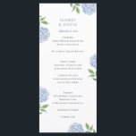 Classic Blue Hydrangea Wedding Dinner Menu<br><div class="desc">This beautiful design features blue hydrangea blooms and your custom text. Use the template form to add your information. The Design Tool can be used to access the advanced editing menu where you can change the font, colors and layout of the text, or add text to the back of the...</div>