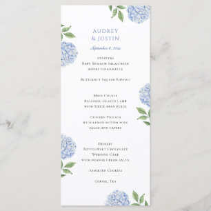 Classic Blue Hydrangea Wedding Dinner Menu
