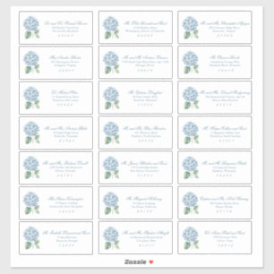 Classic Blue Hydrangea Wedding Guest Address Sticker