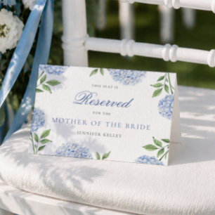 Classic Blue Hydrangea Wedding Reserved Seat Card