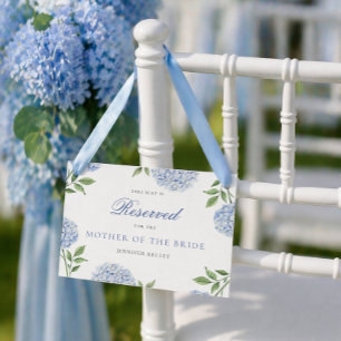 Classic Blue Hydrangea Wedding Reserved Seat Card