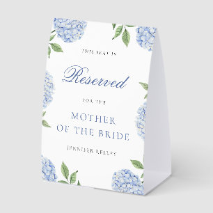Classic Blue Hydrangea Wedding Reserved Seat Paper Table Tent