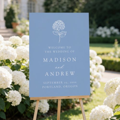 Classic Blue Hydrangea Wedding Welcome Sign