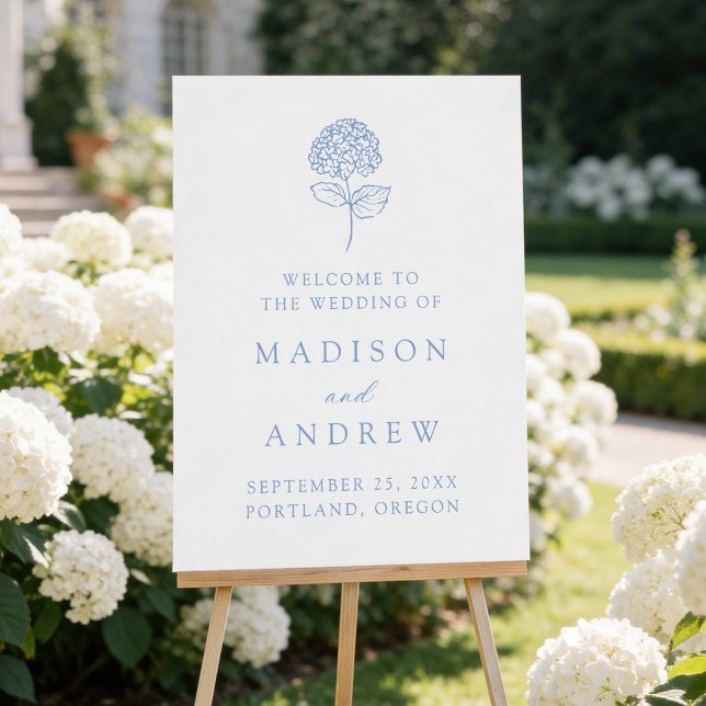 Classic Blue Hydrangea Wedding Welcome Sign (Creator Uploaded)